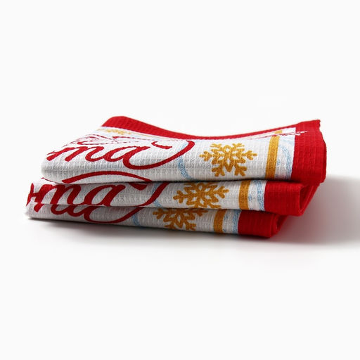 Набор новогодних полотенец Доляна Пряничный домик 35х60см-3штуки, 100% хлопок, вафельное полотно 162г/м2 фото 5