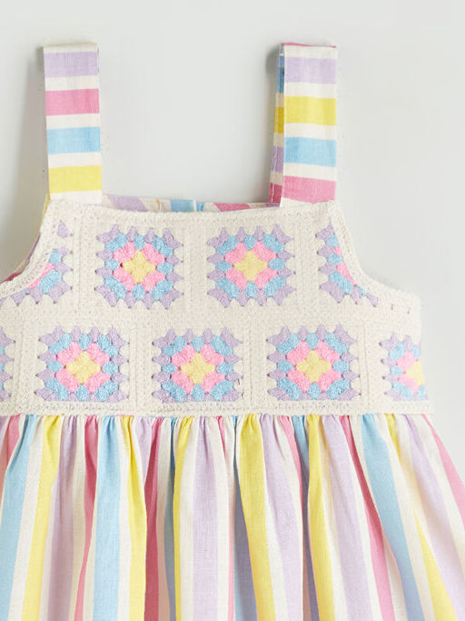 Kare Yaka K?z ?ocuk Keten Elbise