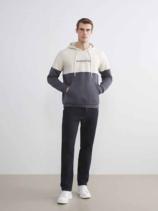 Uzun Kollu Renk Bloklu Erkek Hoodie