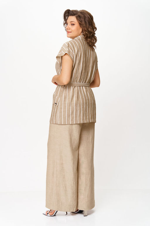 Костюм Michel Chic 1429 бежевый белый , широкая полоска  фото 4