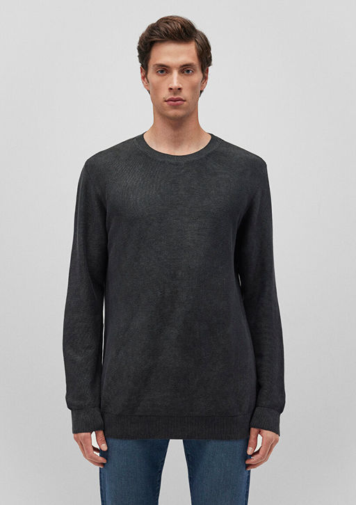 Gri Bisiklet Yaka Kazak - Mavi фото 2