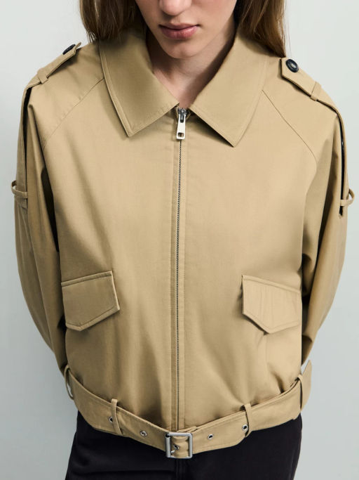 Хлопковая укороченная куртка с ремнем / Zarina  фото 3