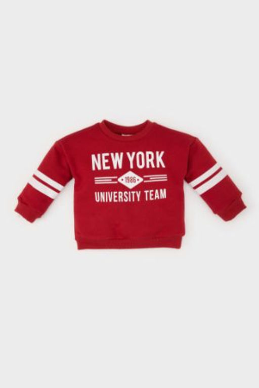 K?z Bebek Bisiklet Yaka Bask?l? Ici Yumusak Tuylu Sweatshirt