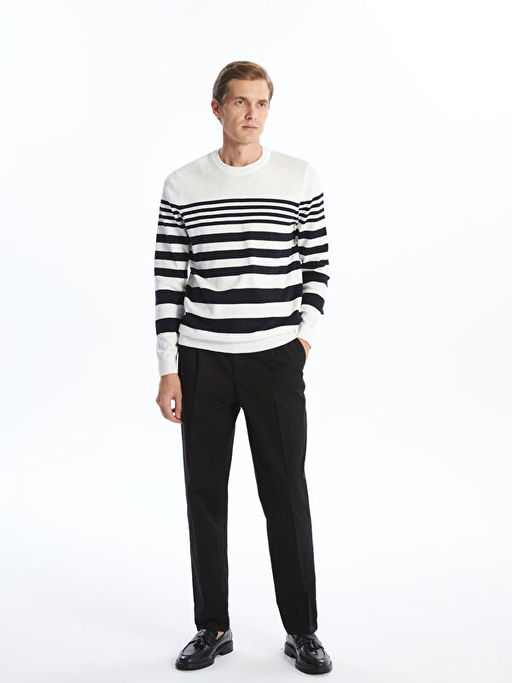 Bisiklet Yaka Uzun Kollu ?izgili Erkek Triko Kazak