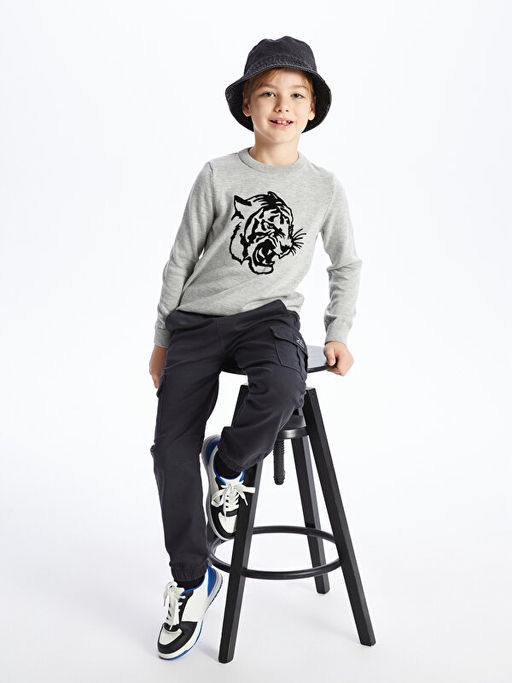 Bisiklet Yaka Bask?l? Uzun Kollu Erkek ?ocuk Triko Kazak - Waikiki фото 3