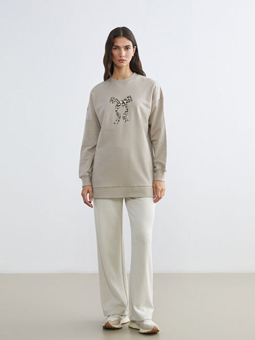 Bask?l? Oversize Kad?n Sweatshirt Tunik