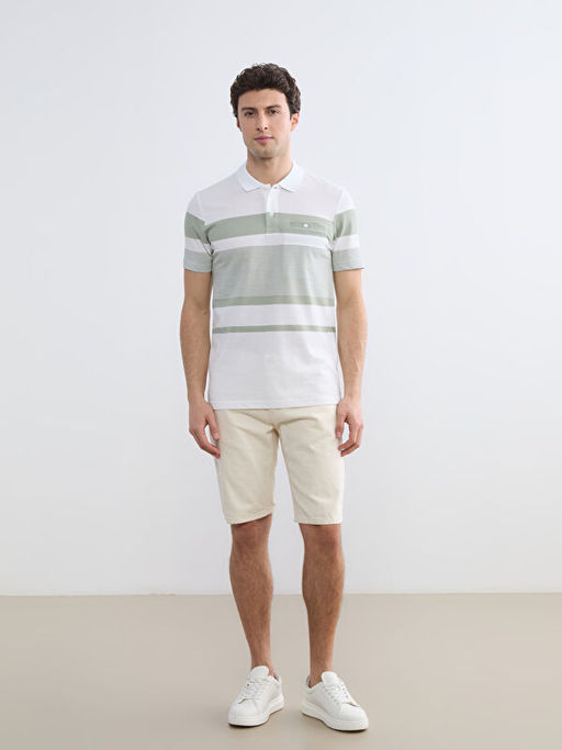 Polo Yaka ?izgili Merserize G?r?n?ml? Erkek Ti??rt