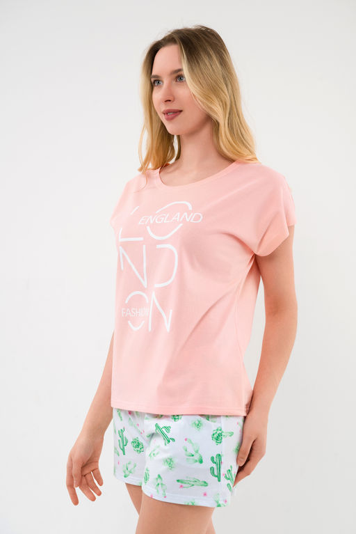 Пижама женская из футболки и шорт из кулирки Алиса розовый - Амадэль фото 5