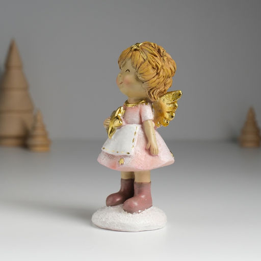 Фигурка полистоун Ангелочек в розовом платье и белом фартуке, 6.5?5?12.5 см, МИКС
