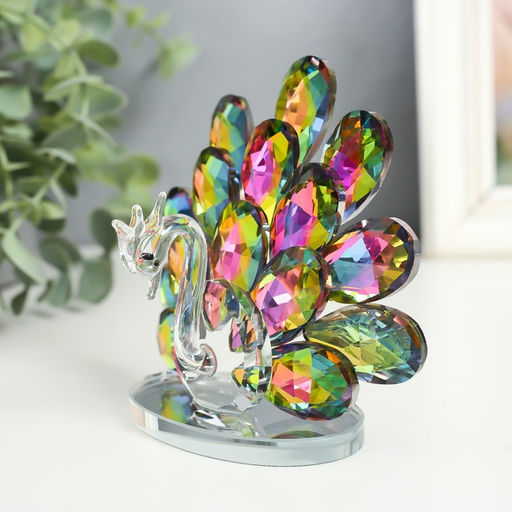 Фигурка стекло «Павлин с распушившимся хвостом», голография 8×11×12 см