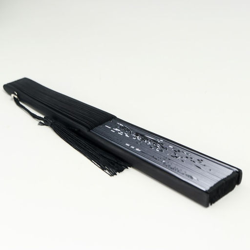 Веер складной h=21 см Бабочки в траве, бамбук, текстиль, чёрно-белый, с кисточкой