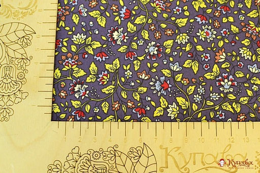Импорт. хлопок Сказочный вьюнок на серо-фиолетовом, ш.1.48м, хлопок-100%, 115гр/м.кв - Купава фото 2
