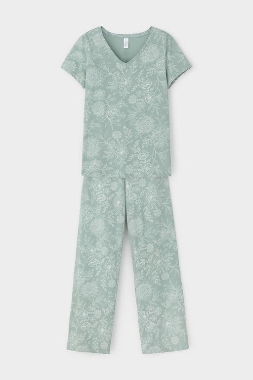 Е 20058/24/голубой прибой,кружевные цветы пижама жен