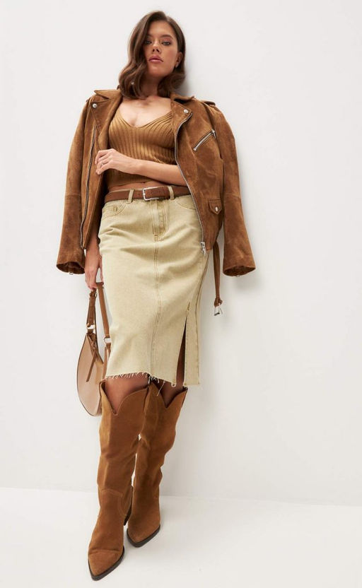 Юбка женская джинсовая миди P412-0219 хаки - Primm фото 2