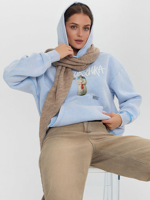 Теплое худи женское голубое с надписью Snegurochka - Mark formelle фото 3