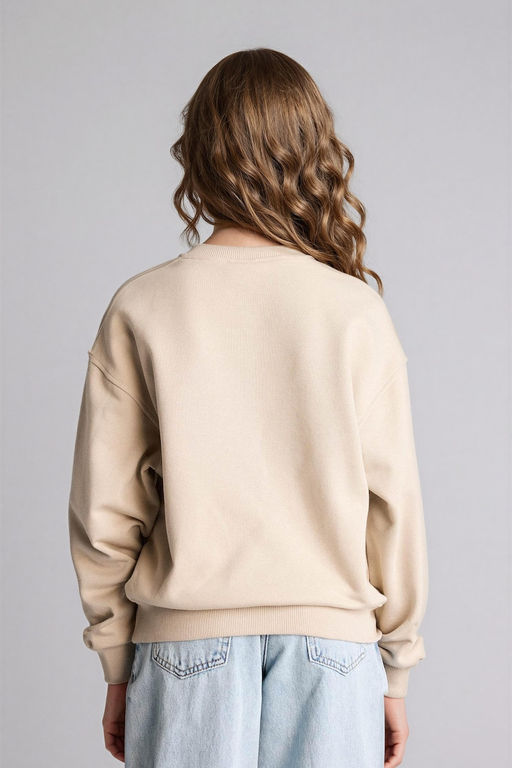 Relax Fit Bisiklet Yaka Bask_l_ Sweatshirt K_z _ocuk - Defacto фото 5