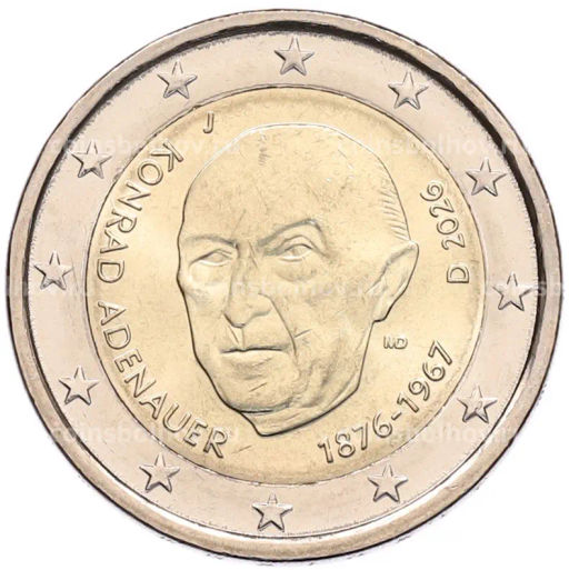 Монета 2 евро 2026 года J Германия Конрад Аденауэр