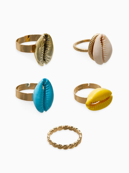 Набор колец 5 шт "Новый стиль" ракушки, размер МИКС, цветные в золоте