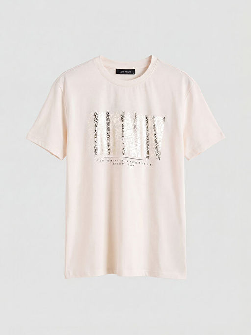 Bisiklet Yaka Bask?l? Kad?n Ti??rt