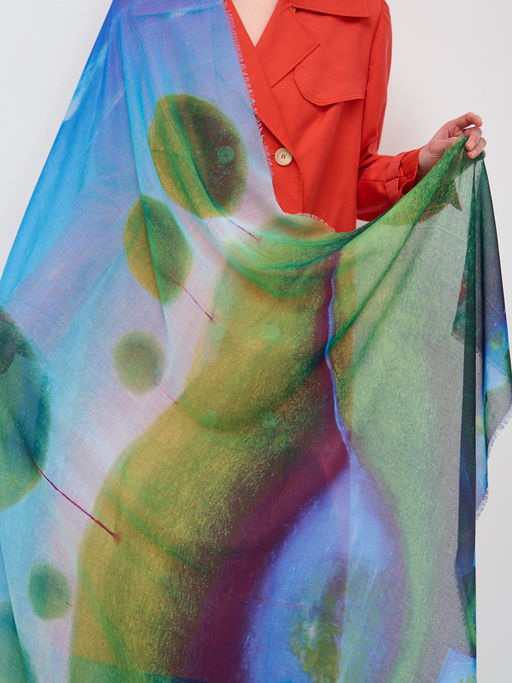 Большой, красивый двусторонний платок с рисунком в стиле арт-декои необычной текстурой ткани - Tantino фото 8