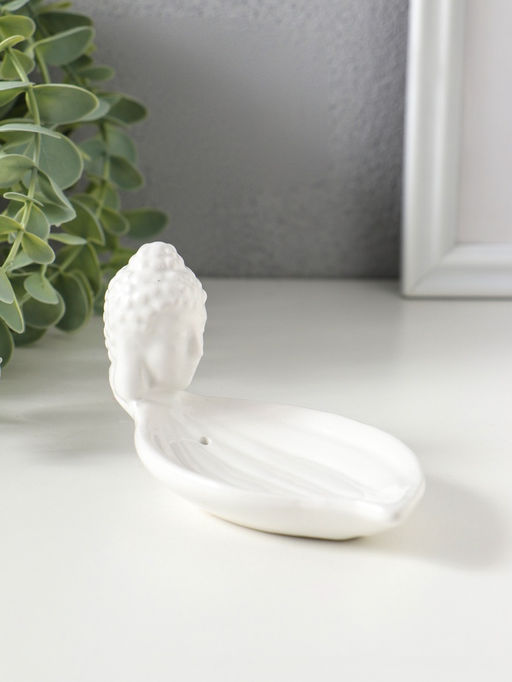 Подставка для благовоний керамика "Голова Будды" белая 12х6,5х6 см