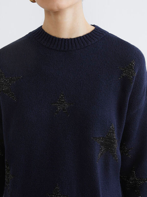 Bisiklet Yaka Y?ld?z Desenli Kad?n Triko Tunik