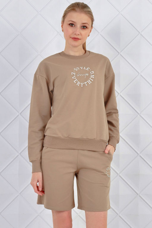 Арт. 5342 Костюм женский с шортами 42-50 (5 шт) Цвет:верх- бежевый, низ- бежевый