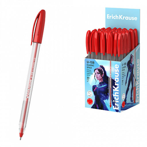 Цена за 50 шт. Ручка шариковая ErichKrause U-108 Stick Classic 1.0, Ultra Glide Technology, цвет чернил красный (в коробке по 50 шт.)  фото 3