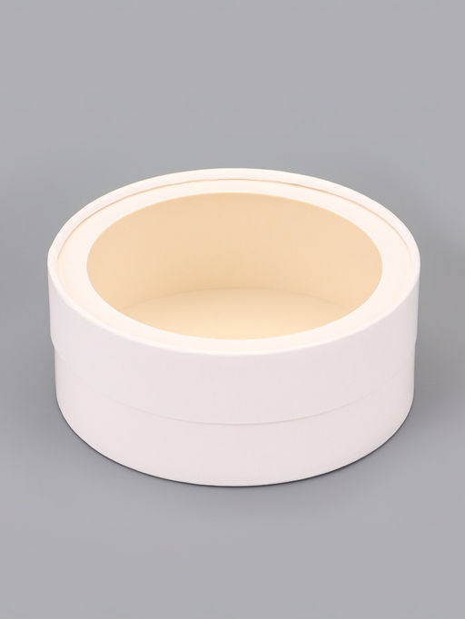 Набор круглых подарочных коробок с окном, завальцованные, белые, набор 8 шт., 15×6 см