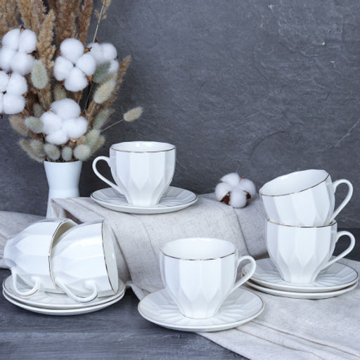 Чайный набор 12 предметов 220 мл А / TC82-12G 220 /уп 8/ Грани костяной фарфор - Галеонтрейд фото 7