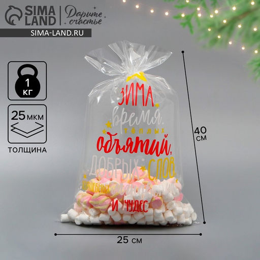 Цена за 100 шт. Пакет БОПП новогодний Зима, 25 х 40 см