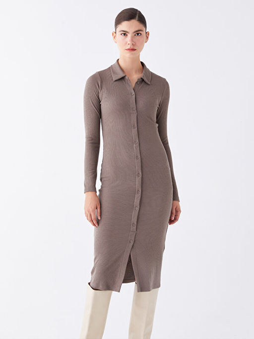 D?z Uzun Kollu Kad?n G?mlek Elbise