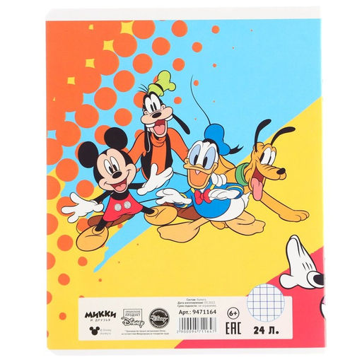 Цена за 20 шт. Тетрадь в клетку 24 листа, 5 видов МИКС, обложка мелованная бумага, «Минни Маус»