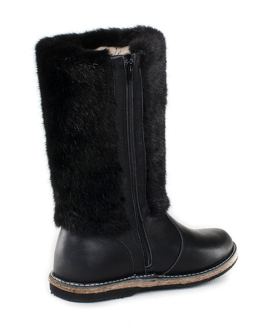 Унты женские на войлочной подошве.Черн., Черная "норка". Молния