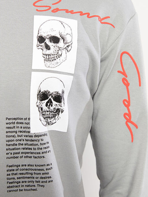 Bisiklet Yaka Uzun Kollu Bask?l? Erkek Sweatshirt