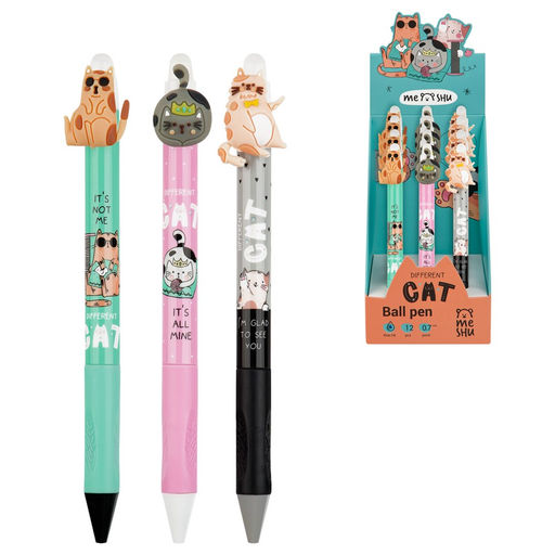 Ручка шар. автомат. MESHU "Cat Day" (MS_65687) синяя, 0.7мм, корпус с рисунком и топпером, ассорти