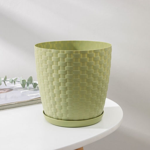 Цена за 2 шт. Горшок для цветов с поддоном «Петропласт. Ротанг», 2 л, пластиковый, оливковый