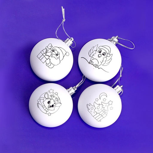 Ёлочные шары под раскраску на новый год «Чудесная история», краски, 4 шт, набор для творчества