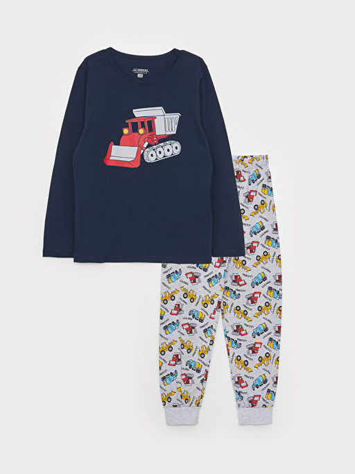 Bisiklet Yaka Bask?l? Uzun Kollu Erkek ?ocuk Pijama Tak?m?