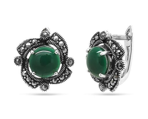Серьги из серебра зеленый агат, марказит, SL-AGA66