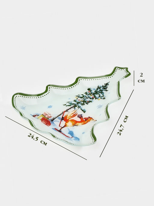 Блюдо сервировочное новогоднее Доляна Зверьки в лесу, 24.5?24.7?2 см, стекло, белое  фото 2