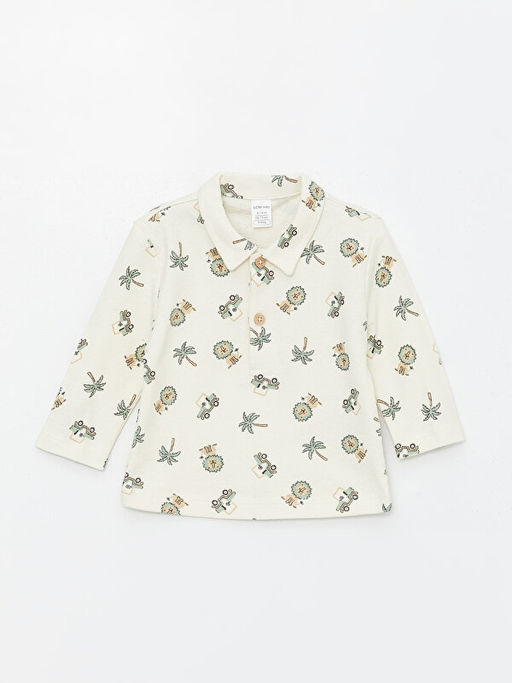 Polo Yaka Uzun Kollu Bask?l? Erkek Bebek Ti??rt