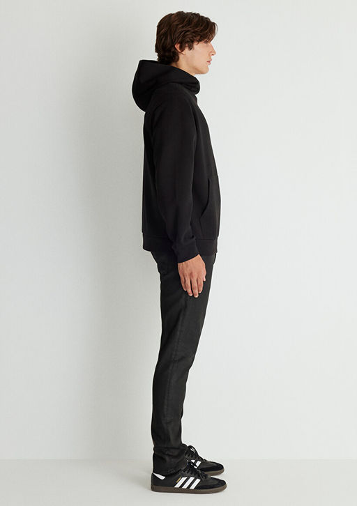 Kapusonlu Siyah Sweatshirt - Mavi фото 4