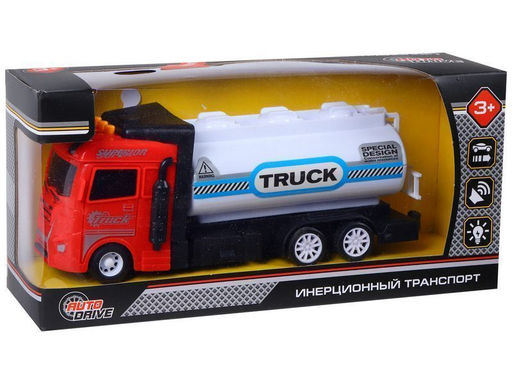 Машина AUTODRIVE Пожарная машина с цистерной фрикционная, свет, звук, в/к 23,5*7*11 см