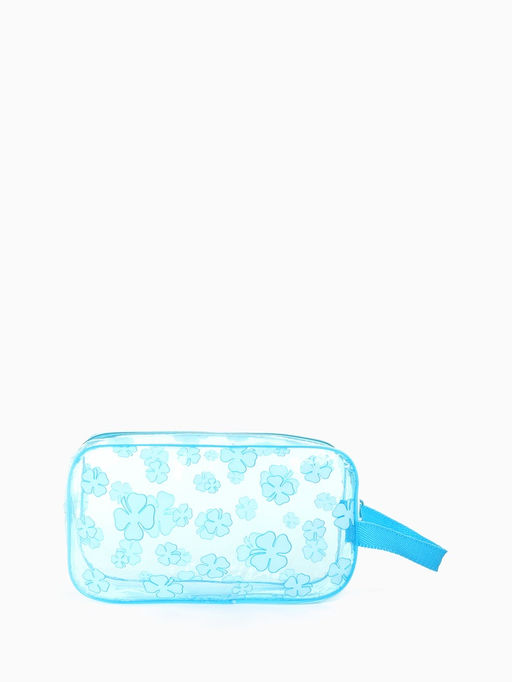 Косметичка на молнии для бассейна, с ручкой, с принтом, прозрачная/голубая