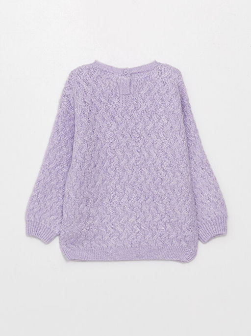 Bisiklet Yaka Kendinden Desenli K?z ?ocuk Triko Kazak