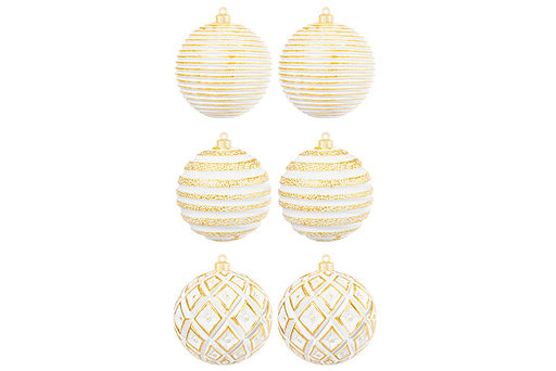 Набор 6 новогодних шаров 9,5*9,5 см Золотой винтаж шампань с эффектом старины - Elan gallery фото 4