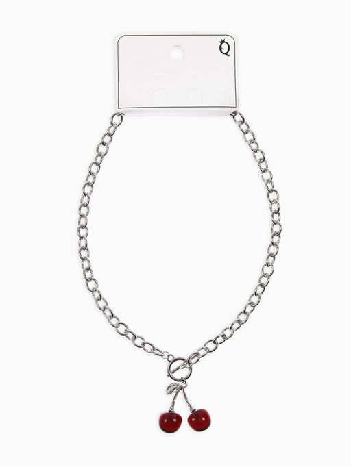 Цена за 2 шт. Кулон-цепь крупная "Вишня", цвет красный в серебре 40+удл