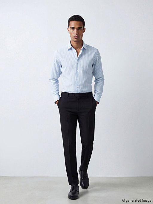 Slim Fit ?izgili Gabardin Erkek G?mlek