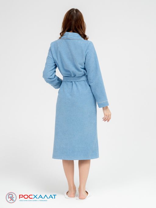 Женский махровый халат с кантом голубой МЗ-32 (62)